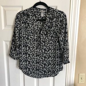 Navy Blue Patterned Work Blouse